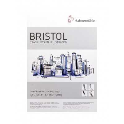 Block Dibujo Bristol A4 Blanco Brillante Superficie Lisa de 250 gramos x20 hojas Hahnemühle