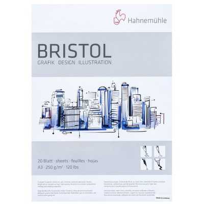 Block Dibujo Bristol A3 Blanco Brillante Superficie Lisa de 250 gramos x20 hojas Hahnemühle