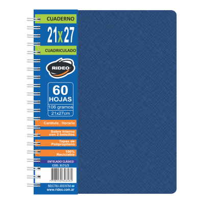 Cuaderno con espiral A4 entelado clásico x 60 hojas cuadriculado Rideo
