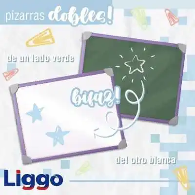 Pizarra  2 en 1 de 30x40 cm con marco color pastel celeste Liggo