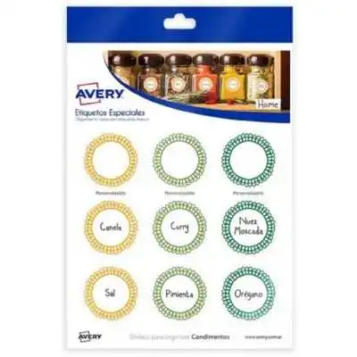 Stickers para organizar condimentos 1 hoja Avery