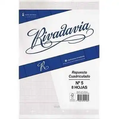 Repuesto Nº 5 x 8 hojas cuadriculado Rivadavia