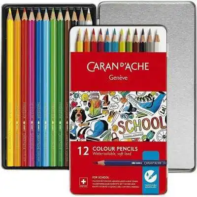 Lápices de colores acuarelables School x12 unidades surtidos metal box Caran D'Ache