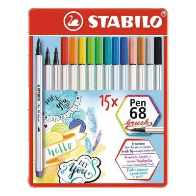 Marcadores brush Pen 68 lata x15 colores Stabilo