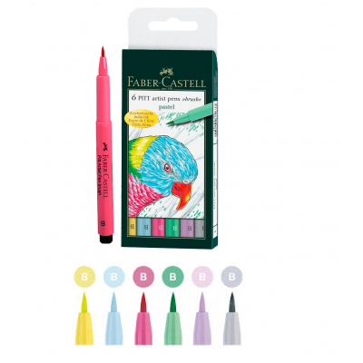 Juego marcador Pitt Artist Pen brush x6 colores pastel Faber-Castell