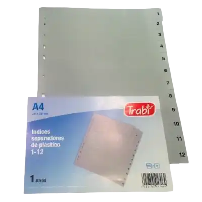 Separadores índice A4 plásticos numerados  1-12  Trabi