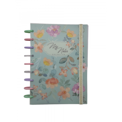 Cuaderno 18x25 cm con sistema de discos My flower notes verde x110 hojas tapas plásticas y elástico Do Decorline