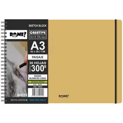 Sketch block A3 Retrato Eco White x30 hojas lisas blancas de 300 gramos Rome