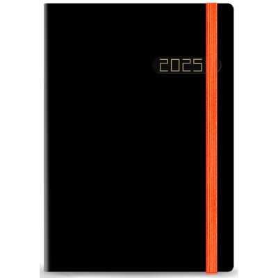 Agenda Nº7 diaria Winner borde pintado negro + elástico naranja encuadernada Talbot