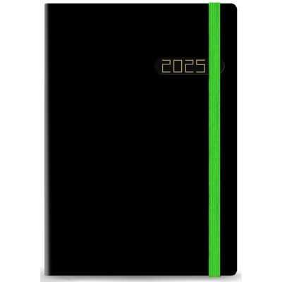 Agenda Nº7 diaria Winner borde pintado negro + elástico verde encuadernada Talbot