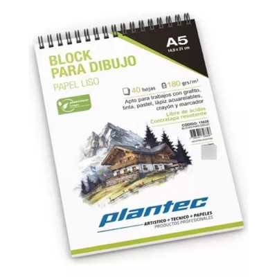 Block A5 para dibujo de 180 gramos Blanco Liso x40 hojas anillado Plantec