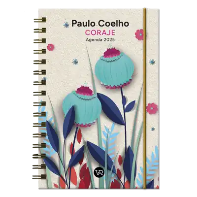 Agenda diaria 13,5x20 cm Paulo Coelho CORAJE|FLORES FUCSIA con espiral Editorial V&R