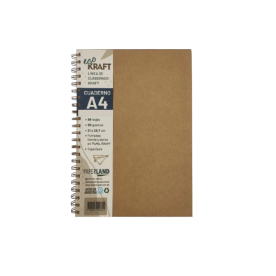 Cuaderno con espiral A4 Eco Kraft x96 hojas rayado Paperland