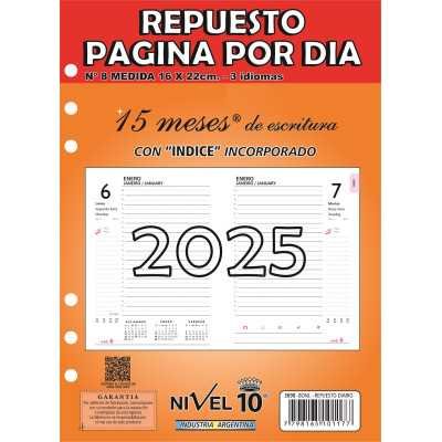 Repuesto agenda N°8 diario con índice x15 meses Nivel 10