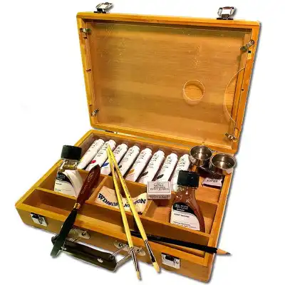 Set de óleos Winton Bamboo Box x8 pomos de 37 ml y accesorios en estuche de madera Winsor & Newton