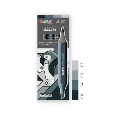 Marcador Sketch doble punta Gris en caja de 4 tonos Carioca Plus