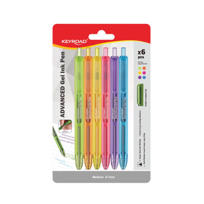 Set bolígrafo Gel 0.7mm retráctil x6 colores Keyroad