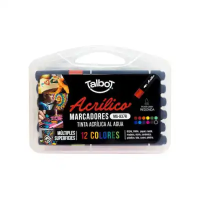 Marcadores Acrílicos set x12 Colores en valija Talbot