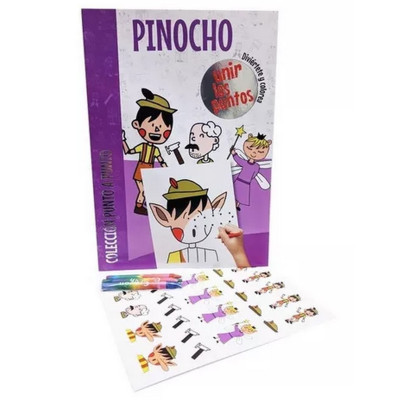 Set de libros de cuentos para pintar 21x27 cms + stickers. Punto a punto: Pinocho Editorial Splash