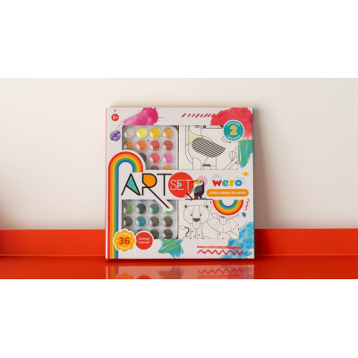 Art Set con 36 acuarelas lavables +pincel +2 bastidores Wero
