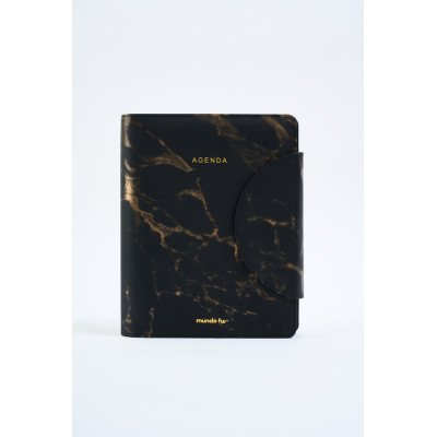 Agenda 15x21 cm diaria con broche Timeless Fun black marble con caja FW