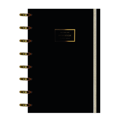 Cuaderno sistema de discos 18x25 cm tapas plast aros oro negro con elástico x110 hojas Do Decorline