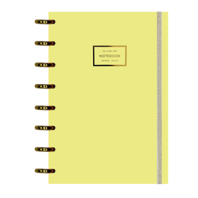 Cuaderno sistema de discos A4 tapas plast aros oro amarillo pastel con elástico x110 hojas Do Decorline