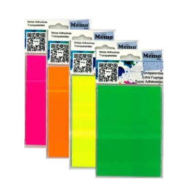 Notas adhesivas 65x90 mm traslúcidos neón x50 hojas Memo Fix