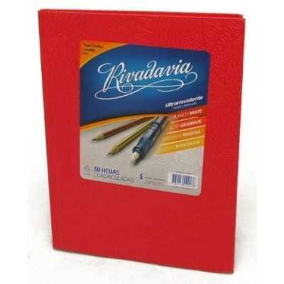Cuaderno tapa de cartón x 50 hojas cuadriculado rojo Rivadavia