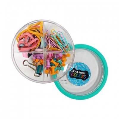 Kit 4 en 1 COLORES PASTEL Clips+ Binder Clips+ Señaladores galera+ Bandas Elásticas Talbot