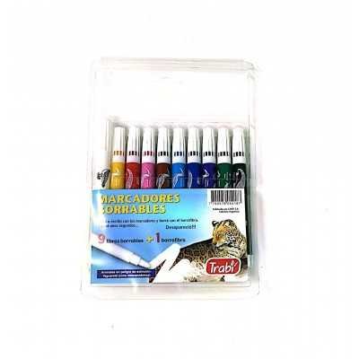 Marcadores BORRABLES  x9  Colores +1 borrafibra Animales en extinción Trabi