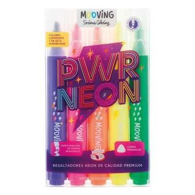 Resaltador Premium POWER NEON x5 colores punta biselada Mooving