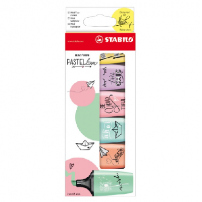 Resaltador Mini Boss PASTEL LOVE estuche x 6 unidades Stabilo