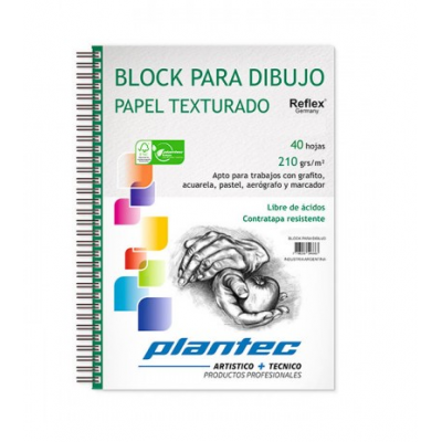 Block para dibujo anillado blanco texturado 210grs A4 x 40 Hojas Plantec