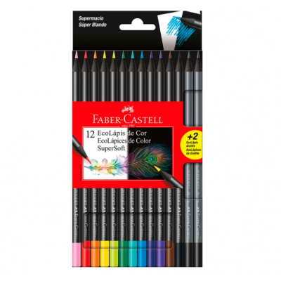 Lápices ecológicos SUPERSOFT x12 colores +2 grafitos Faber-Castell