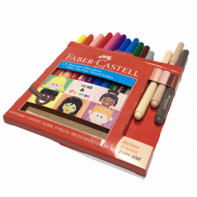 Set marcadores Caras & Colores x12 colores surtidos +3 tonos piel Faber-Castell