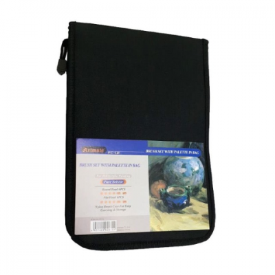 Set Portapinceles Estuche+Paleta Plástica +12 pinceles cerda Artmate