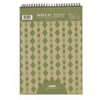 Block con espiral A4 RAYADO x70 hojas ARTE Escocés