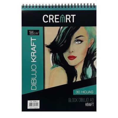Block Dibujo Kraft A3 anillado CREART 186 gramos x30 Hojas Libesa