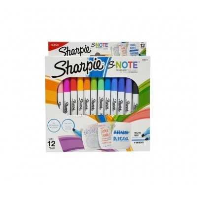 Set Marcador Permanente S-NOTE x12 unidades punta biselada Sharpie