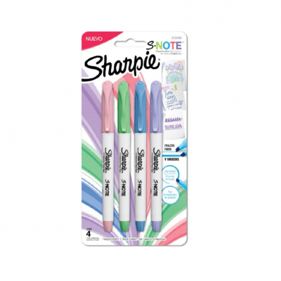 Marcador Permanente S-NOTE PASTEL x4 unidades punta biselada blister Sharpie