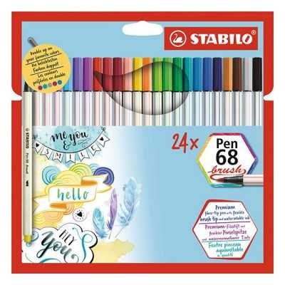 Set Marcador Pen 68 Brush ARTY x24 colores estuche cartón Stabilo