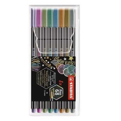 Set Marcador Pen 68 METALIZADOS x8 colores surtidos estuche plástico Stabilo