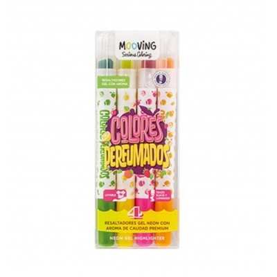 Resaltador Gel Neón COLORES PERFUMADOS x4 unidades Mooving