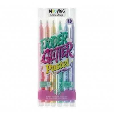 Marcadores PODER GLITTER PASTEL x6 colores Mooving