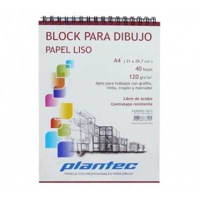 Block Dibujo Anillado A4 BLANCO LISO de 120 gramos x40 hojas Plantec