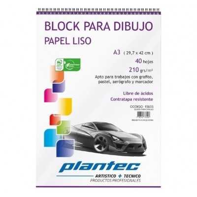 Block Dibujo Anillado A3 BLANCO LISO de 210 gramos x40 hojas Plantec