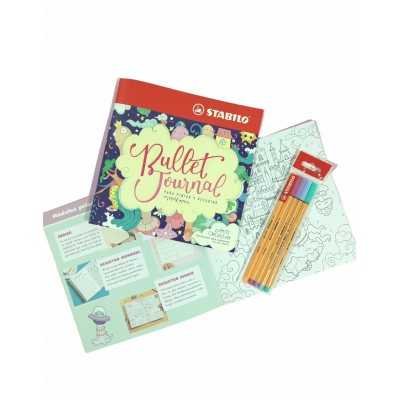 Set de Libro de Arte Creativo Bullet Journal + Microfibras Point 88 x 5 Colores Pastel Stabilo