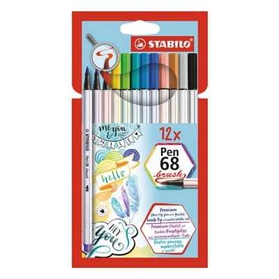 Set Marcador Pen 68 BRUSH X12 colores estuche cartón Stabilo