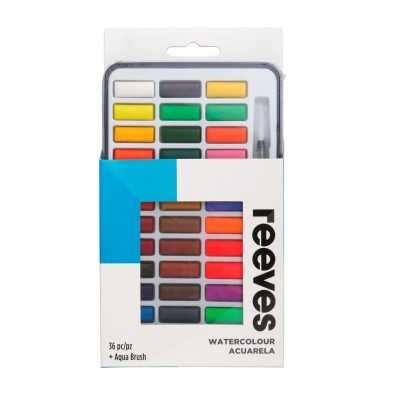 Set Acuarela estuche de Metal x36 pastillas +1 Pincel Recargable Reeves
